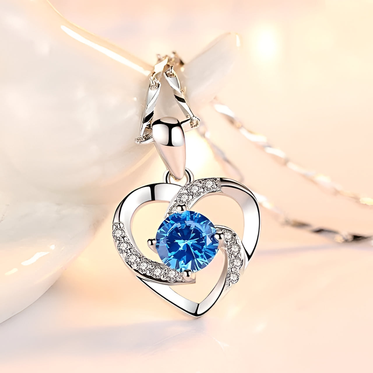 Sparkling Silver Heart Pendant Necklace with CZ Crystal