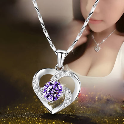 Sparkling Silver Heart Pendant Necklace with CZ Crystal