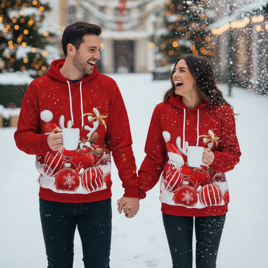Fun Animated Reindeer 3D Hooded Sweatshirt - Hehif