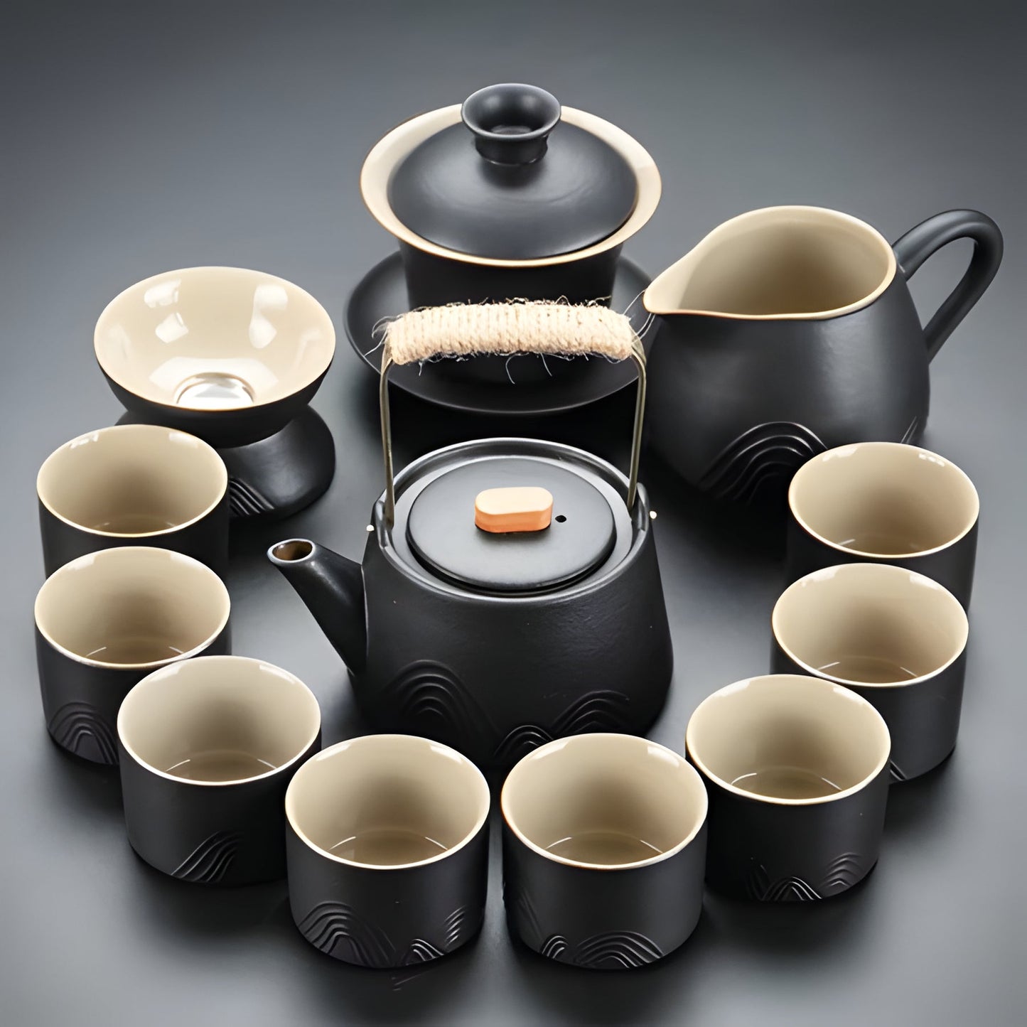 Traditional Chinese Tea Set with Safe Handle Teapot and Cups