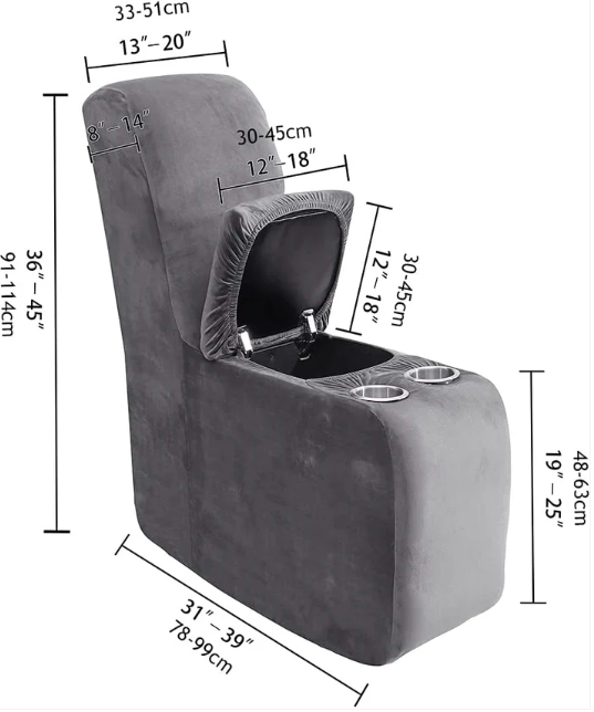Comfy 2 Seater Recliner Slipcover with Cup Holders 12 Colors