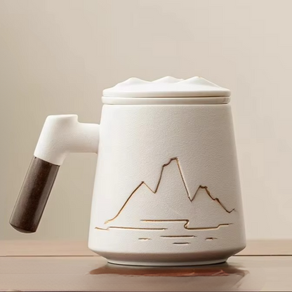 Big Ceramic Tea Mug with Strainer and Lid