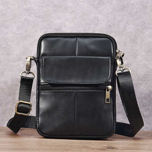 Leather Mens Compact Crossbody Bag - Hehif