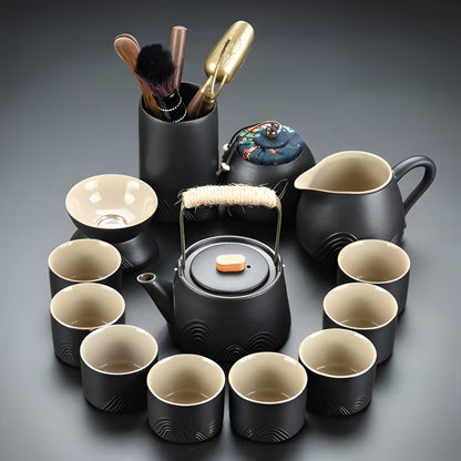Traditional Chinese Tea Set with Safe Handle Teapot and Cups