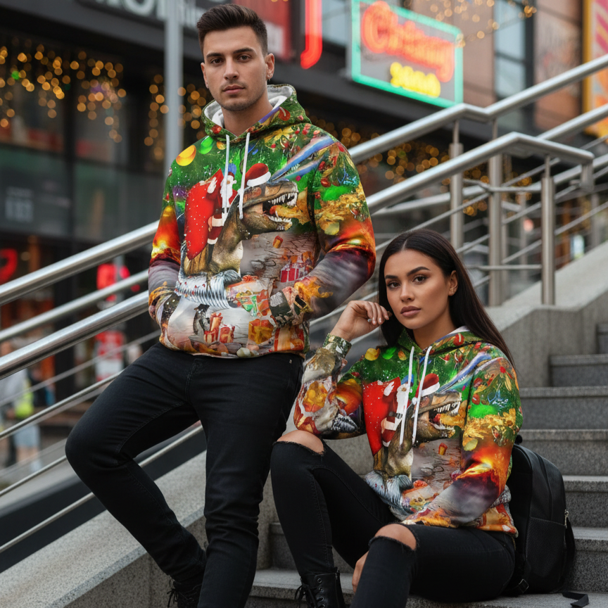 Fun Animated Reindeer 3D Hooded Sweatshirt