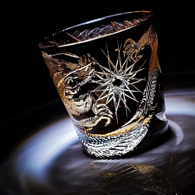 Luxury Cut Crystal Scotch Whisky Glass with Dragon Design