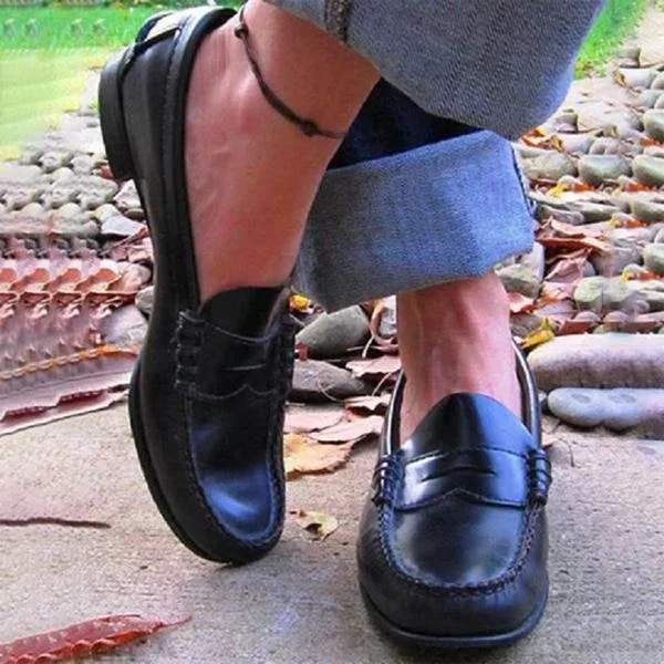 Classic Comfortable Flat PU Leather Loafers for Women - Hehif