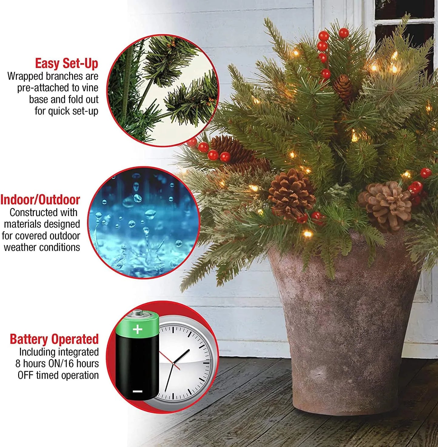 Realistic Pre-Lit Christmas Tree Urn Decoration