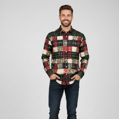 Mens Festive Holiday Long Sleeve Button Down Shirt
