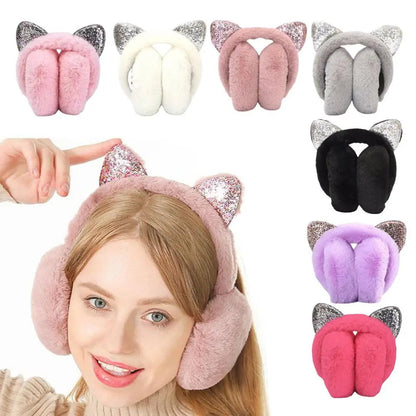 Warm Fuzzy Cat Ear Headphones for Cold Weather - Hehif