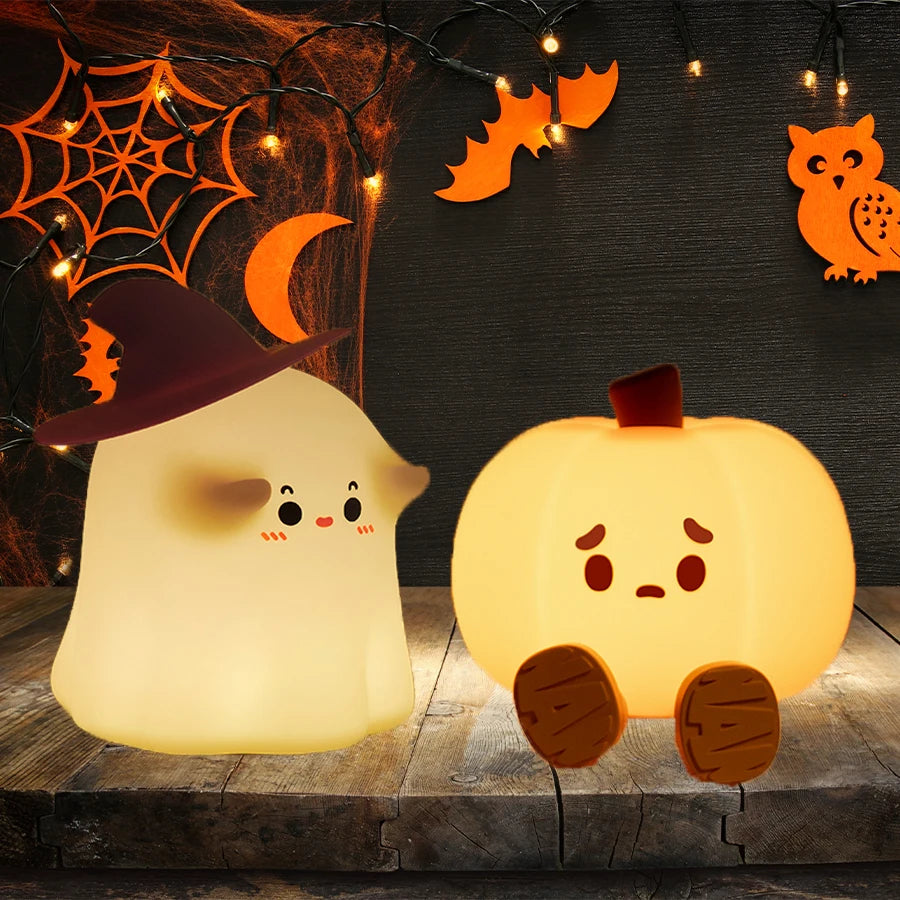 Spooky Pumpkin and Ghost Table Lamp - Hehif