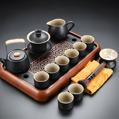 Traditional Chinese Tea Set with Safe Handle Teapot and Cups