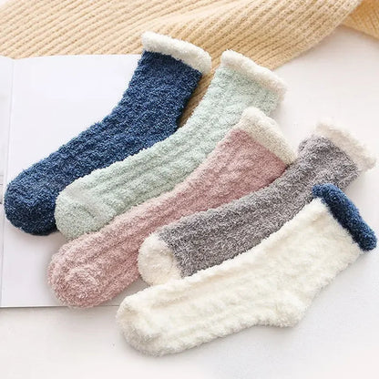 Soft Pink Fuzzy Winter Socks - Hehif