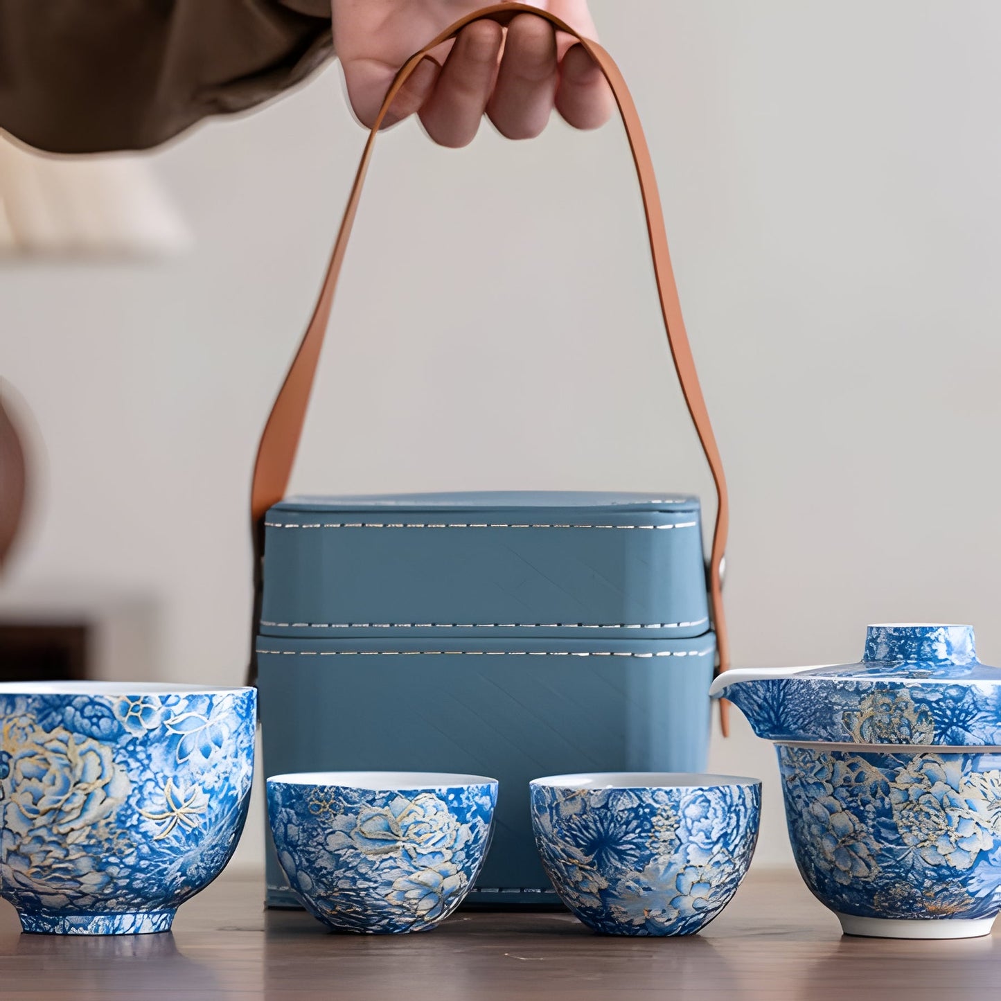 Compact Ceramic Travel Tea Kit with Pot and Cups
