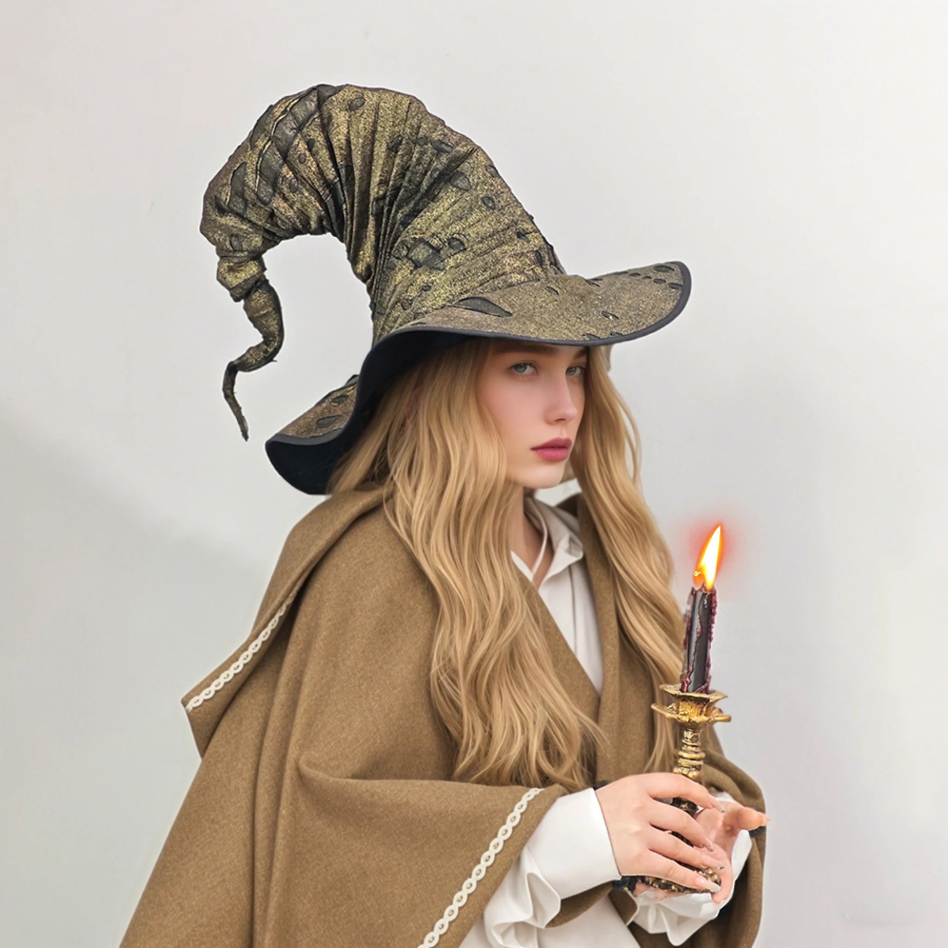 Spooky Black Wide Brim Witch Hat Costume - Hehif