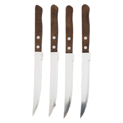 Sharp Stainless Steel Steak Knives with Wood Handles