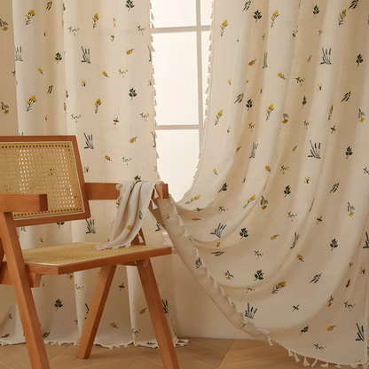 Natural Textile Embroidered Edge Curtain Panel
