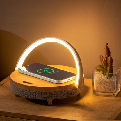 Smart Wood Desk Lamp with Bluetooth Speaker & USB Charger - Hehif