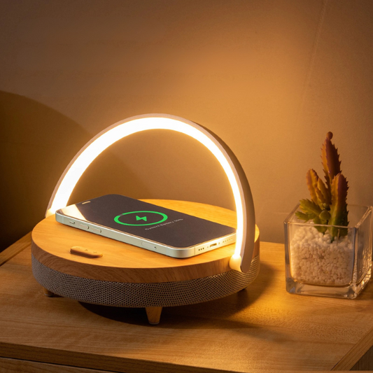 Smart Wood Desk Lamp with Bluetooth Speaker & USB Charger - Hehif