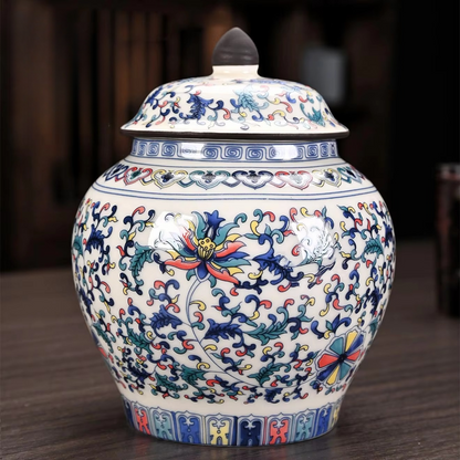 Ceramic White Blue Tea Canister Jar