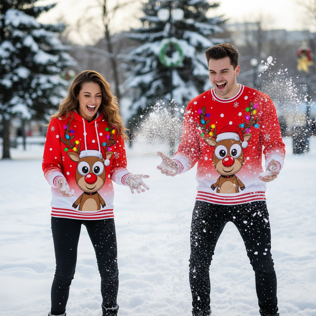 Fun Reindeer Festive Holiday Sweatshirt for Men Women - Hehif