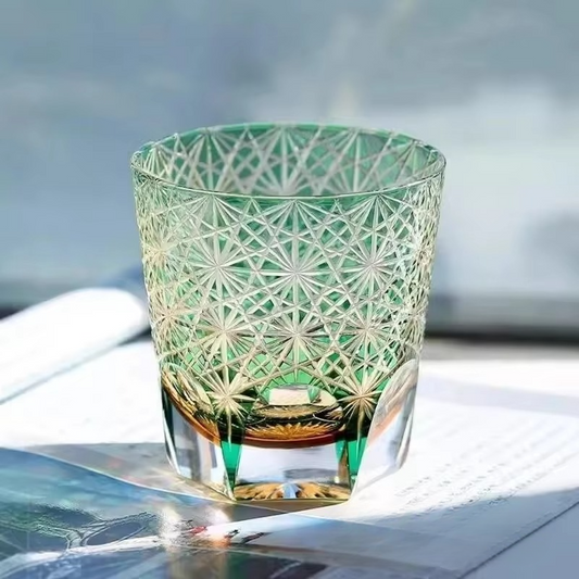 Luxury Cut Crystal Whiskey Glass with Floral Design - Hehif