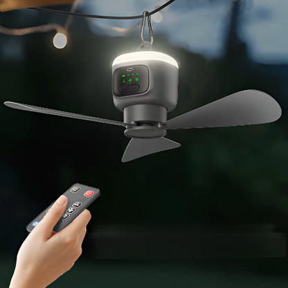 Powerful 12000mAh Rechargeable Ceiling Fan with Bright LED - Hehif