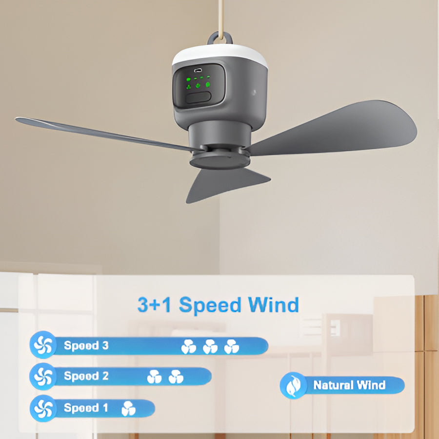 Powerful 12000mAh Rechargeable Ceiling Fan with Bright LED