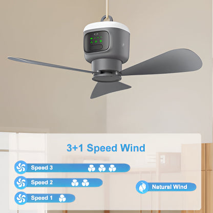 Powerful 12000mAh Rechargeable Ceiling Fan with Bright LED