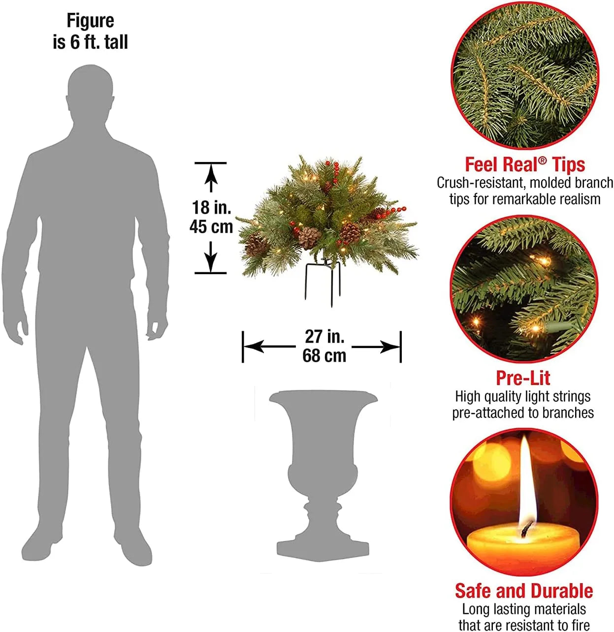 Realistic Pre-Lit Christmas Tree Urn Decoration