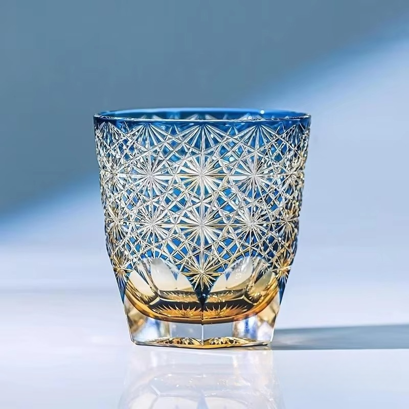 Luxury Cut Crystal Whiskey Glass with Floral Design