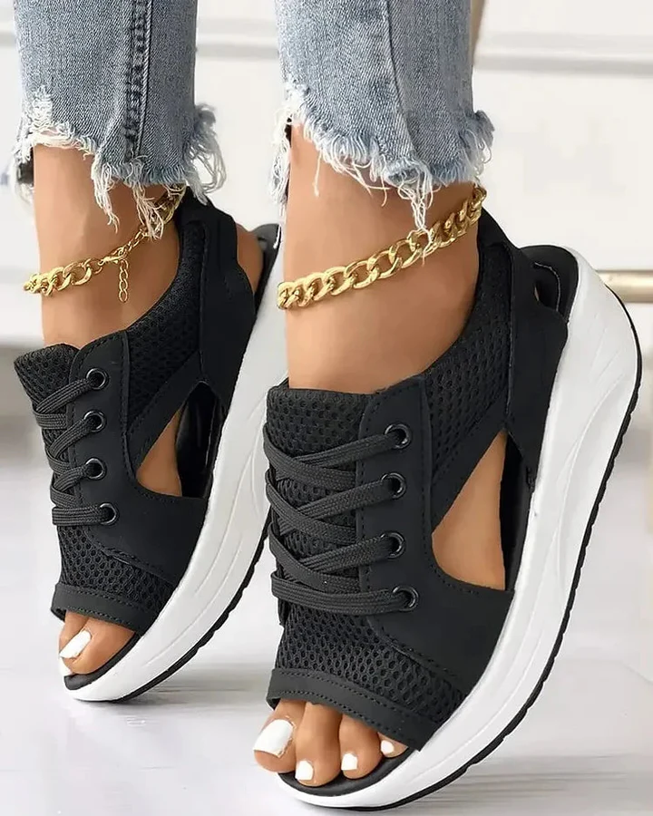 Colorblock Perforated Buckle Muffin Sandals