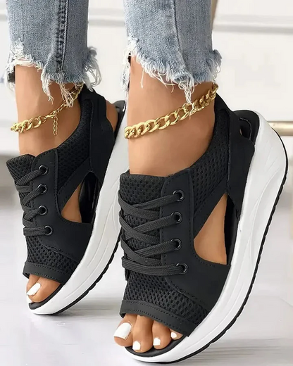 Colorblock Perforated Buckle Muffin Sandals