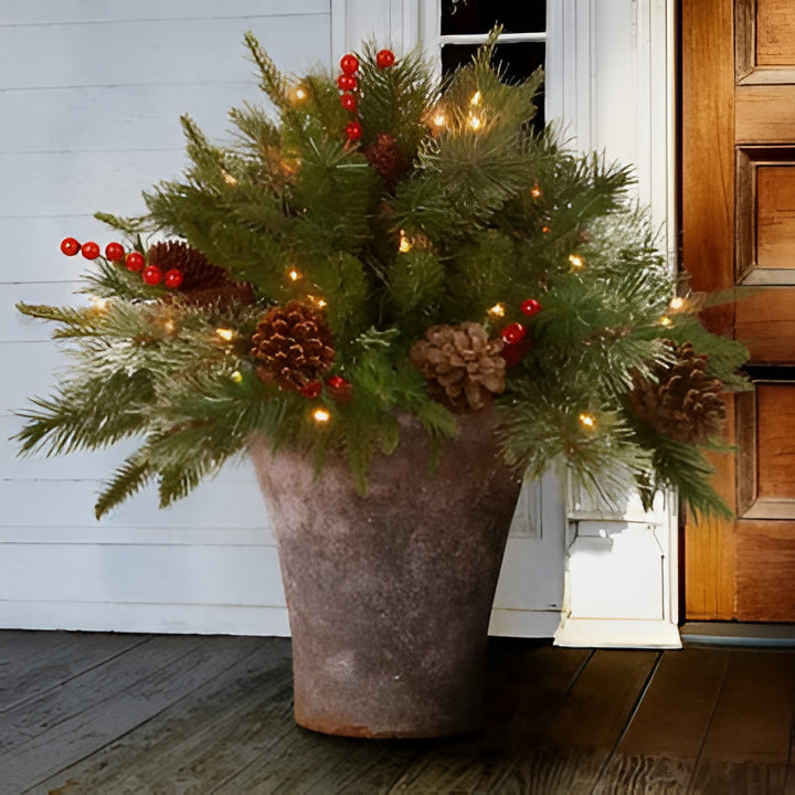 Realistic Pre-Lit Christmas Tree Urn Decoration - Hehif
