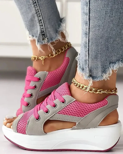 Colorblock Perforated Buckle Muffin Sandals