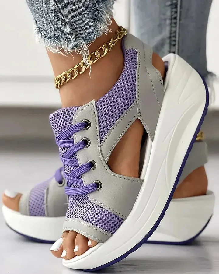 Colorblock Perforated Buckle Muffin Sandals