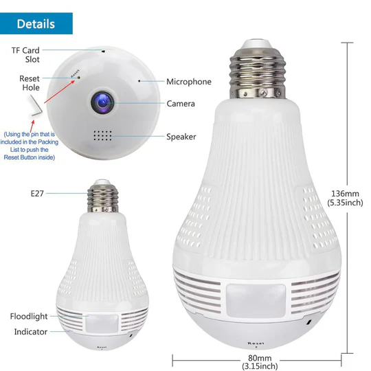 HD Wifi Smart Security Light Bulb Camera