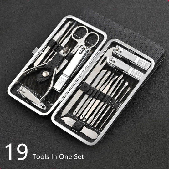 Complete 19 Piece Nail Care Kit Stainless Steel Tools