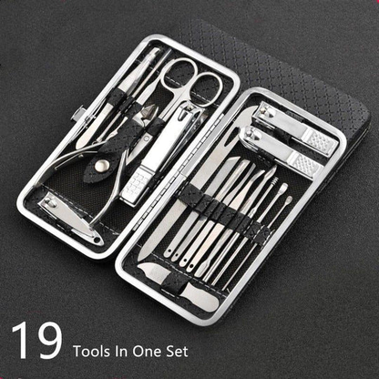 Complete 19 Piece Nail Care Kit Stainless Steel Tools