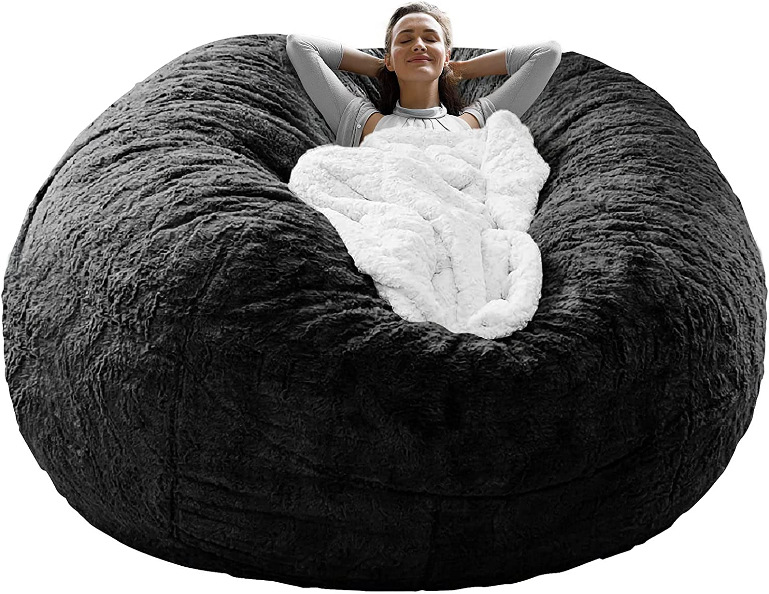 Large Black Faux Leather Bean Bag Chair Cover - Hehif