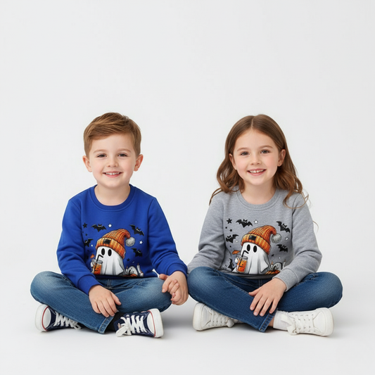 Spooky Fun Kids Halloween Sweatshirt with Ghost Design - Hehif