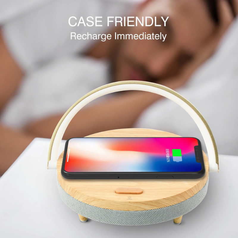 Smart Wood Desk Lamp with Bluetooth Speaker & USB Charger