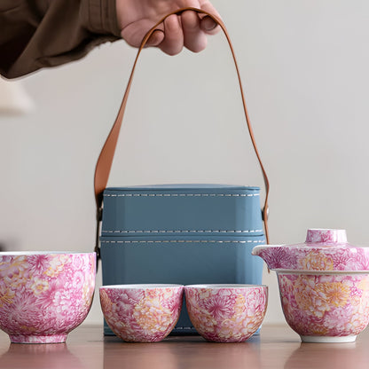 Compact Ceramic Travel Tea Kit with Pot and Cups