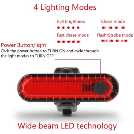 Bright Red USB Rechargeable Bike Tail Light