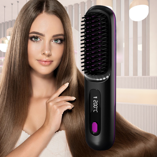Electric Hair Straightener Brush with LCD Screen - Hehif
