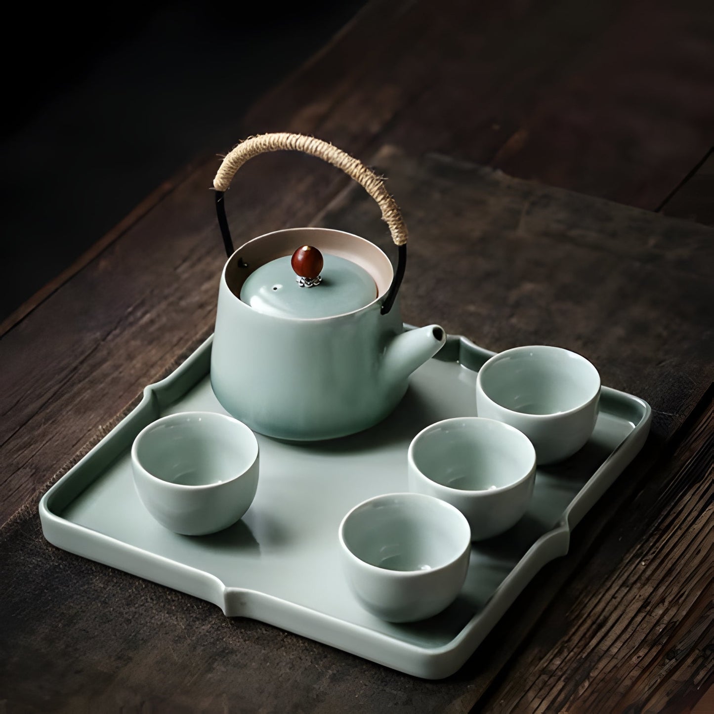 Delicate Chinese Tea Set with Teapot and Cups