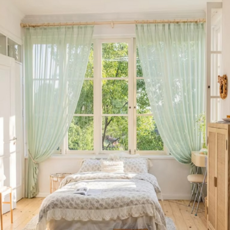 Pastel Green Lightweight Window Curtains