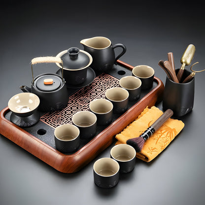 Traditional Chinese Tea Set with Safe Handle Teapot and Cups