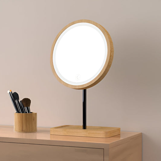 Bright Lighted Wood Vanity Mirror - Hehif