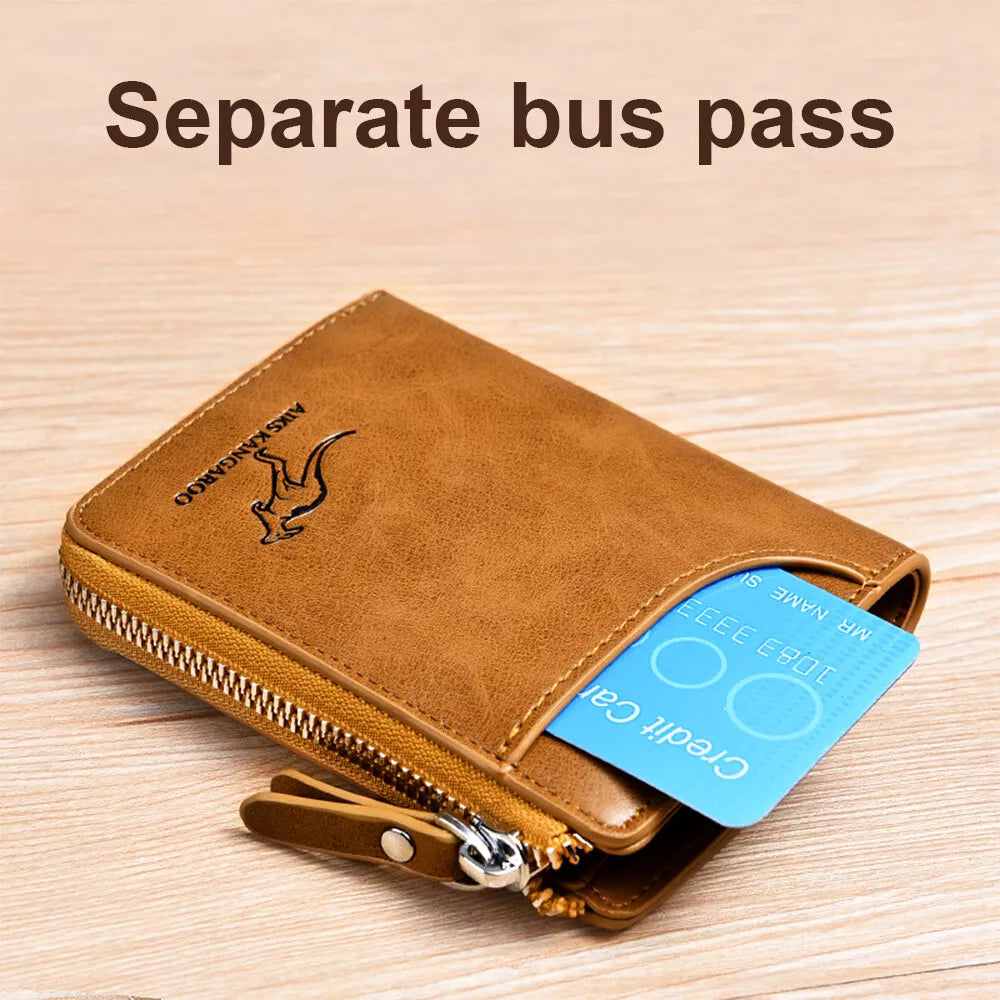 Secure Leather Wallet with Zipper and Multiple Card Slots